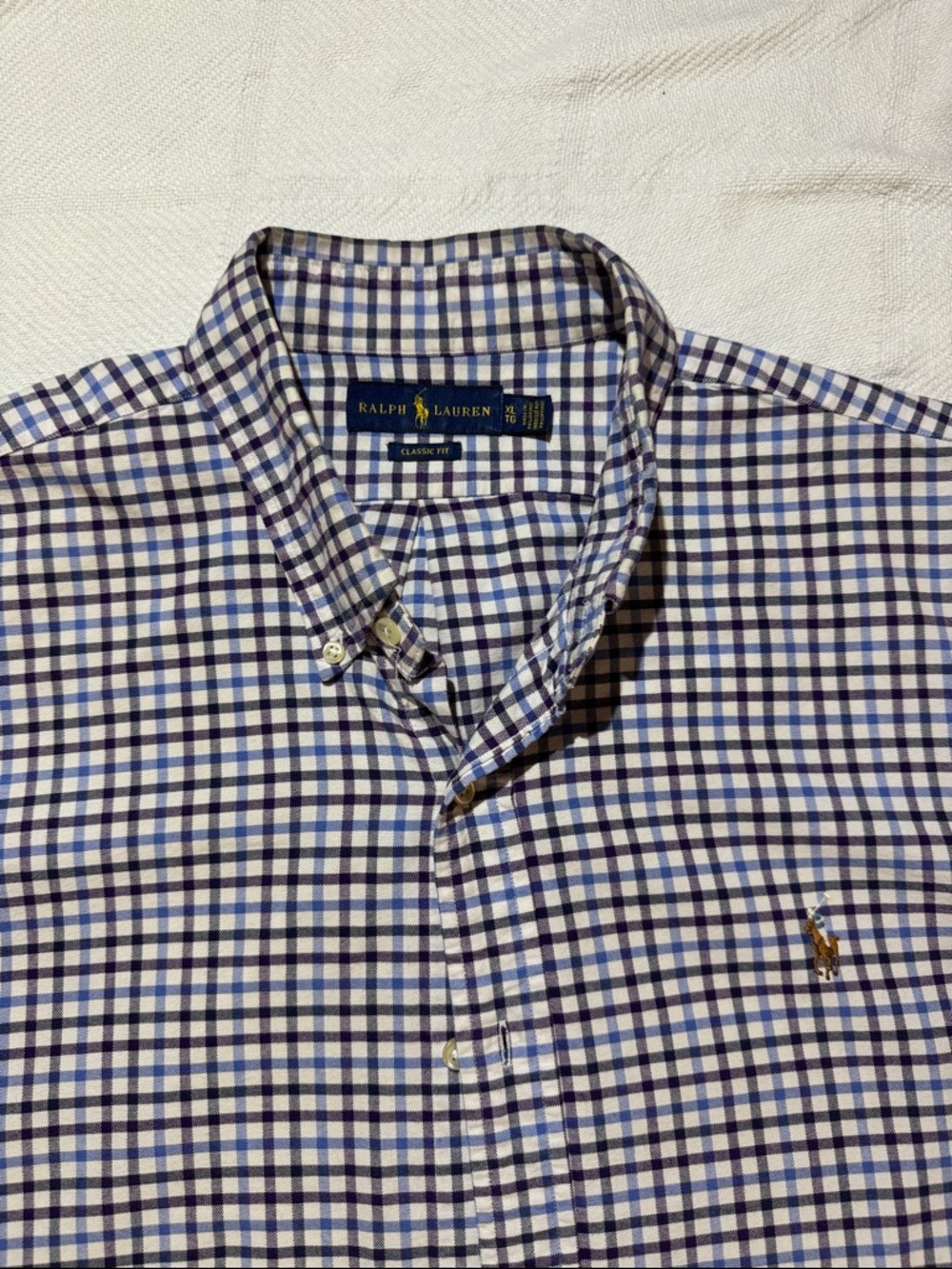 Ralph Lauren Blue and White Checked Button-Down Shirt